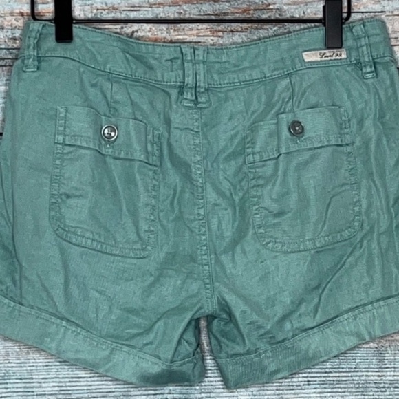 Anthropologie Level 99 Shorts 27 Teal Green Blue Linen Feel Cuffed Look Pockets - Picture 7 of 7